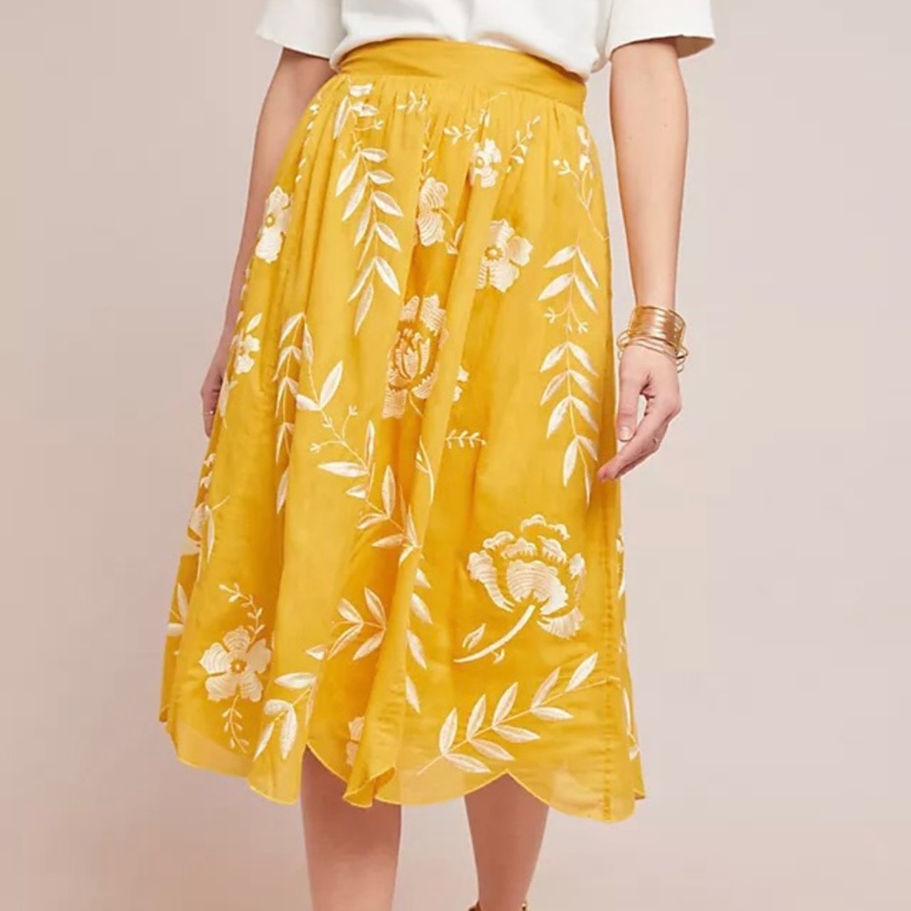 Anthropologie Maeve, yellow embroidered skirt